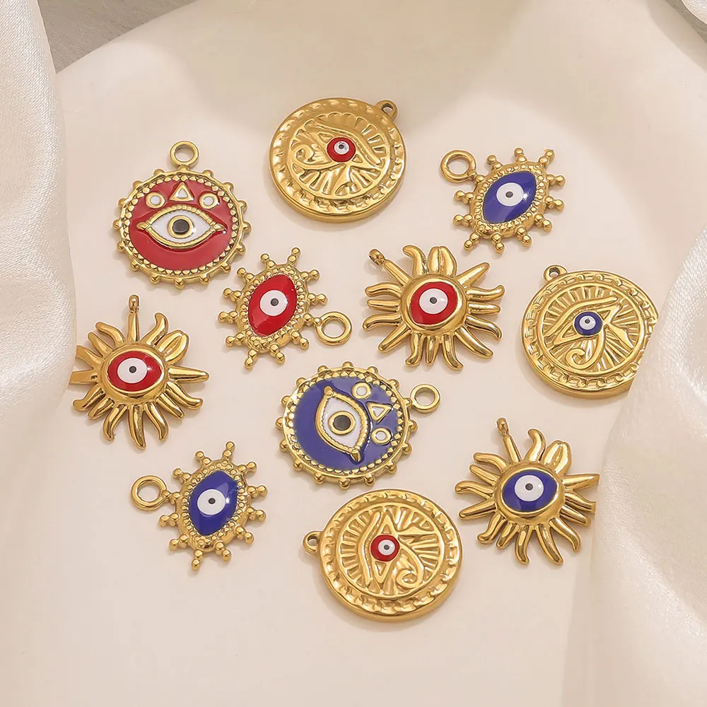 

5pcs Stainless Steel Gold Plated Enamel Evil Eye Charms DIY Women Earrings Necklace Lucky Eye Pendant Jewelry Making Accessories