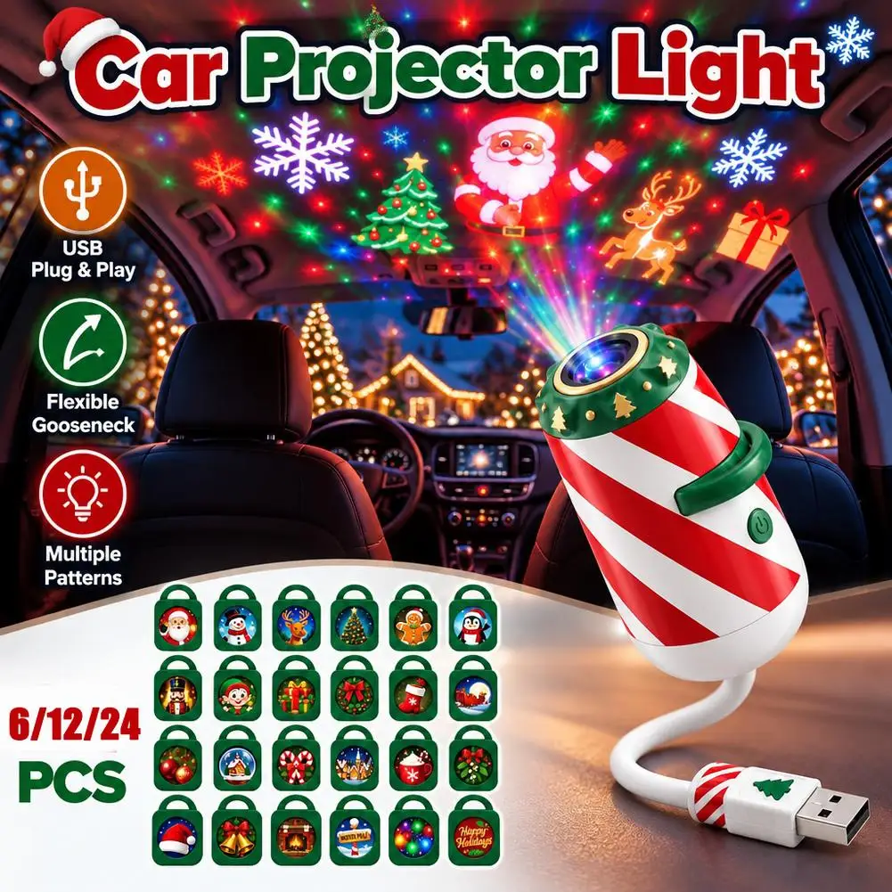 Christmas Car USB Projector Light 360° Adjustable Angle Auto Interior Ambient Light Decoration For Car Bedroom Living Room