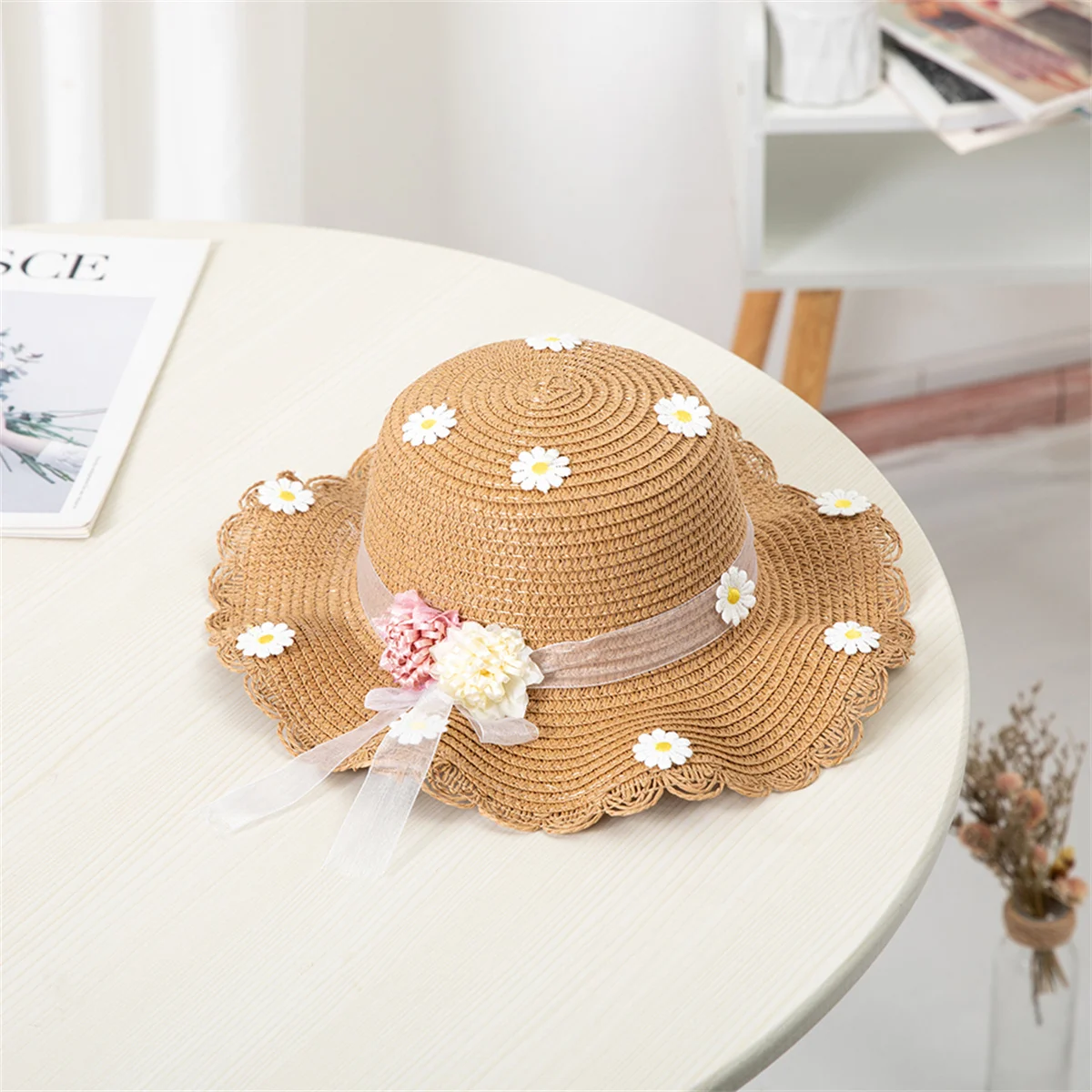 Kids Sun Hat Girls Summer New Straw Bag Cap Set Baby Travel Sun Protection Beach Hats Sun Fisherman Hat