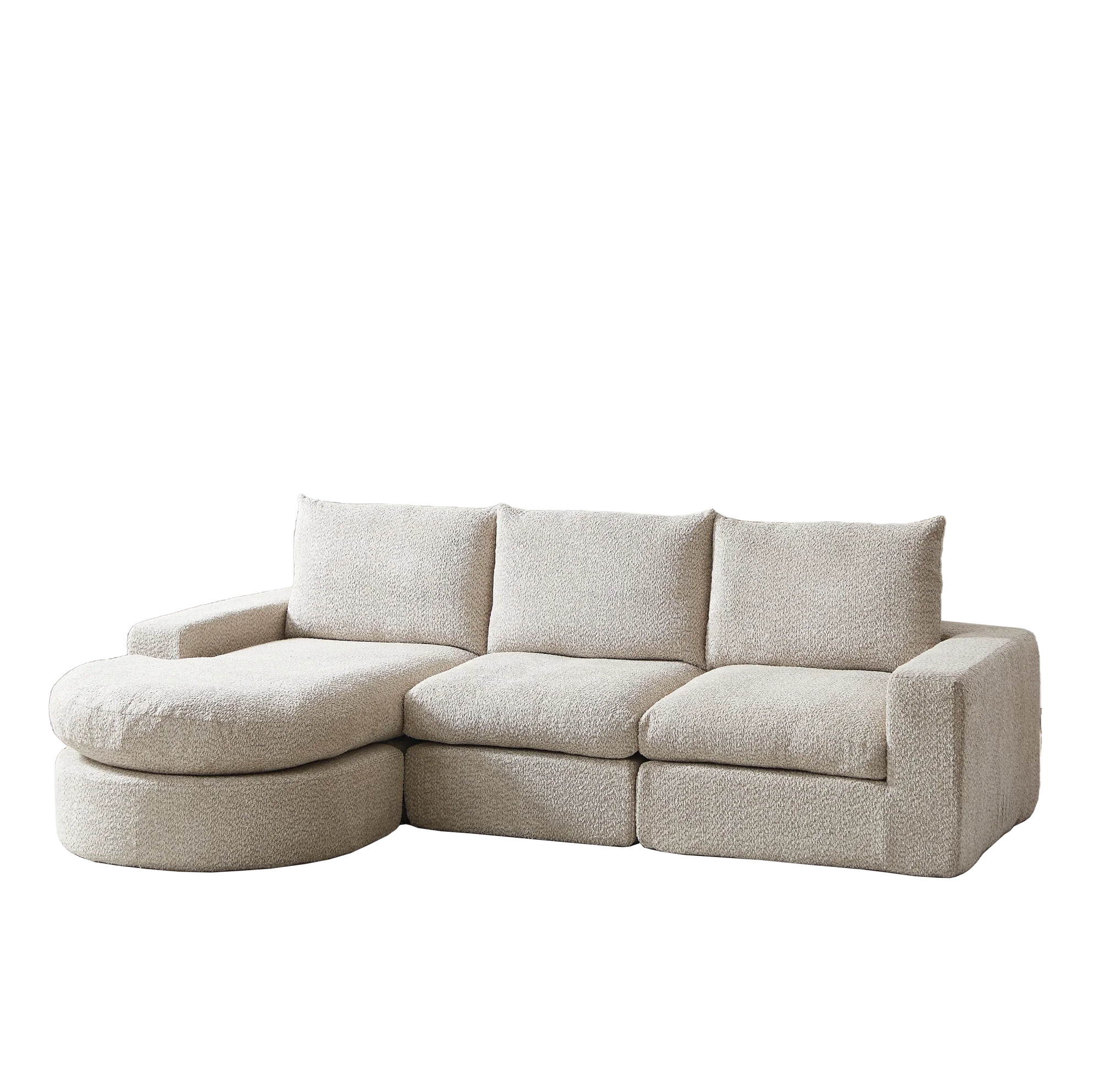 Canapé modulaire en chenille avec chaise longue réglable et support en fer