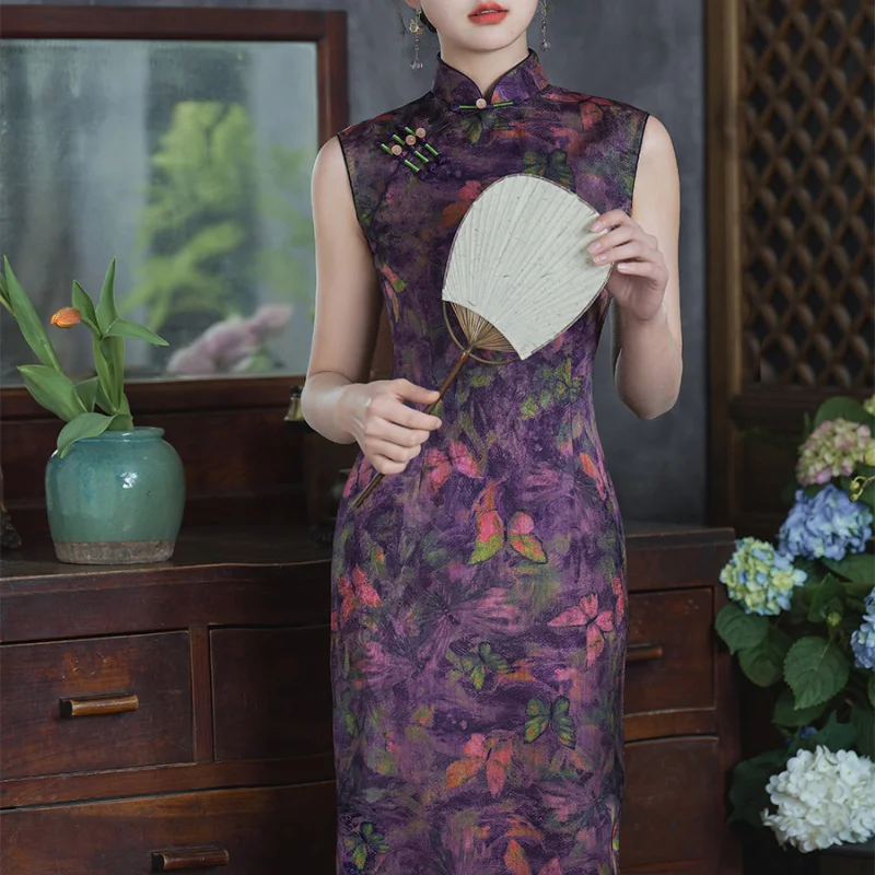 

Elegant Shanghai Qipao Dress Vintage Classic Female Long Cheongsam Sexy Slim Sleeveless Vestidos Traditional Chinese Clothing