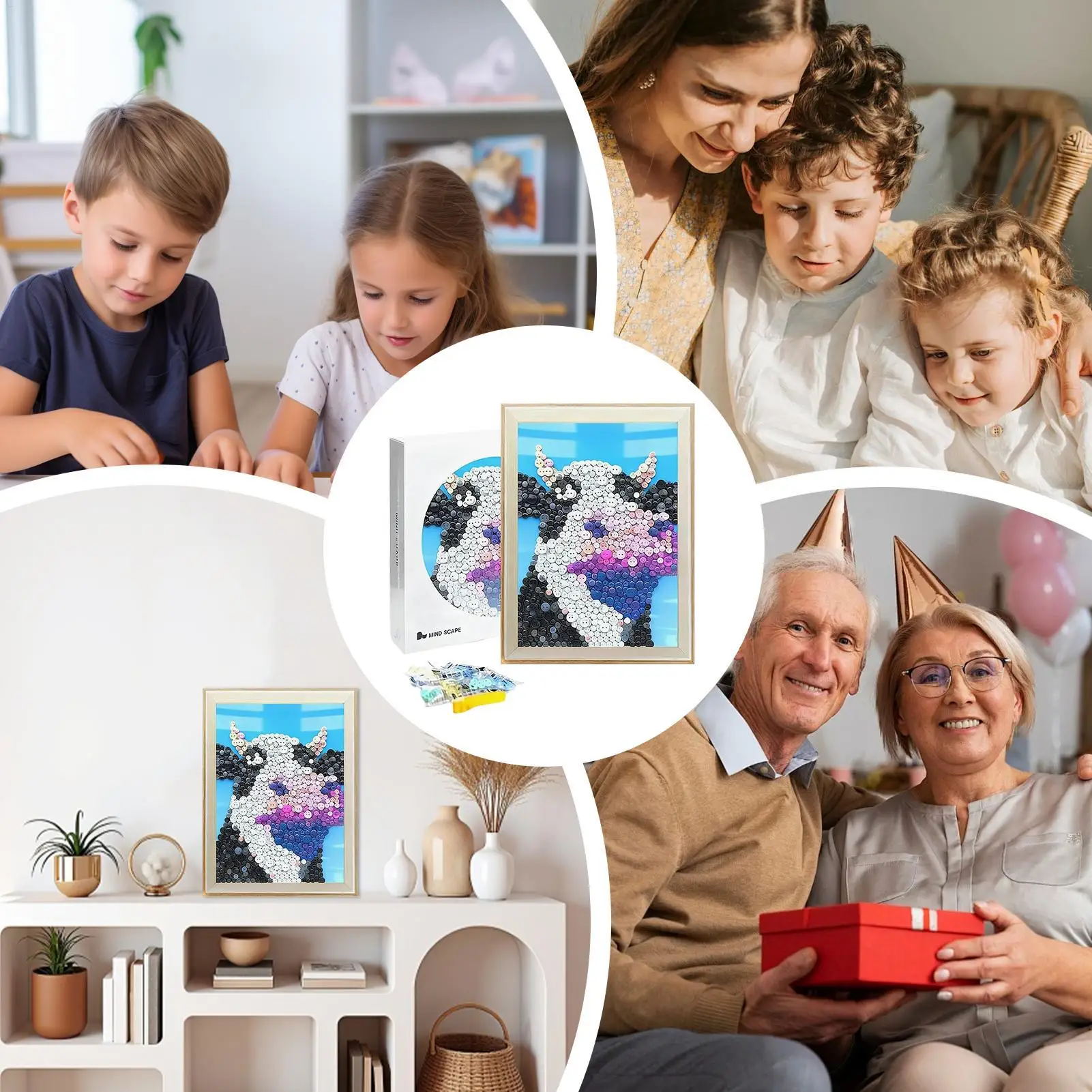 ボタンアートペインティングキット フレーム付き家族向けインタラクション 樹脂製牛動物ボタンペインティングキット リビングルーム 寝室 教室用