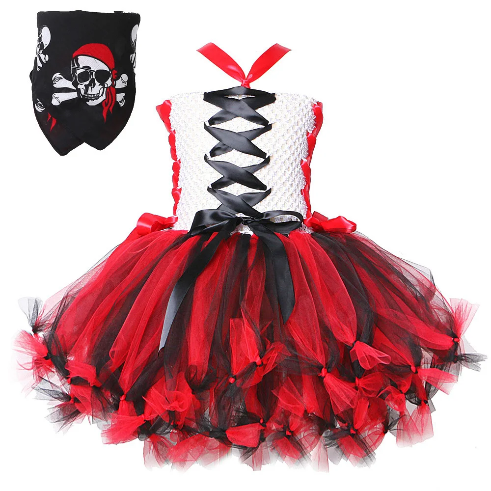 

Pirate Cosplay Dresses for Girls Halloween Costumes for Kids Carnival Party Fancy Tutu Dress Outfits with Corsair's Kerchief