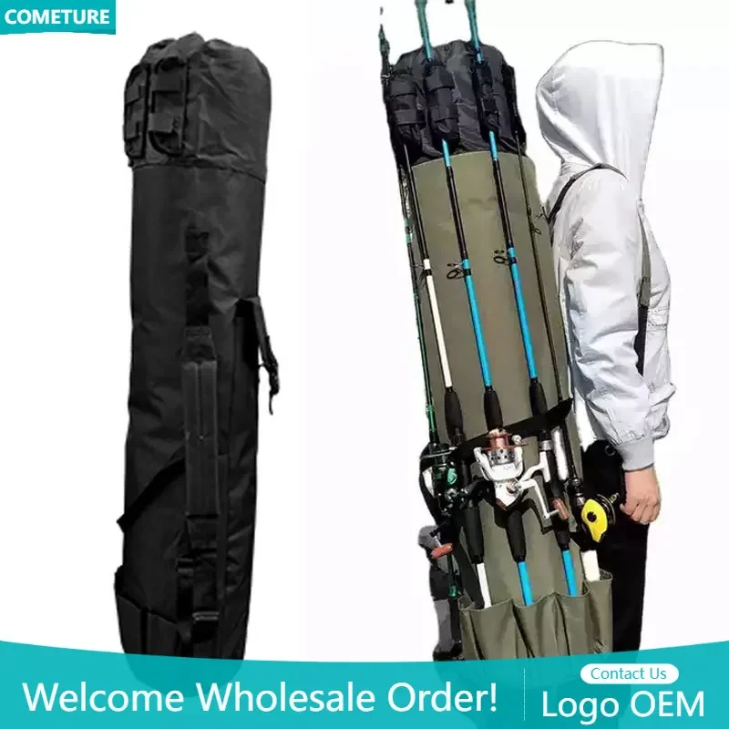 Portable Multifunction Nylon Fishing Rod Bag, Cylinder Fishing Reel Carrier, Tackle Storage Bag, Carry Cases