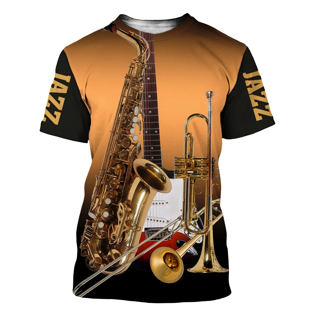 Saxophone Guitar T-shirts Musical Instrument 3D Print Men Women Streetwear O-Neck T Shirt Hip Hop Harajuku Kid Tee Tops Clothing