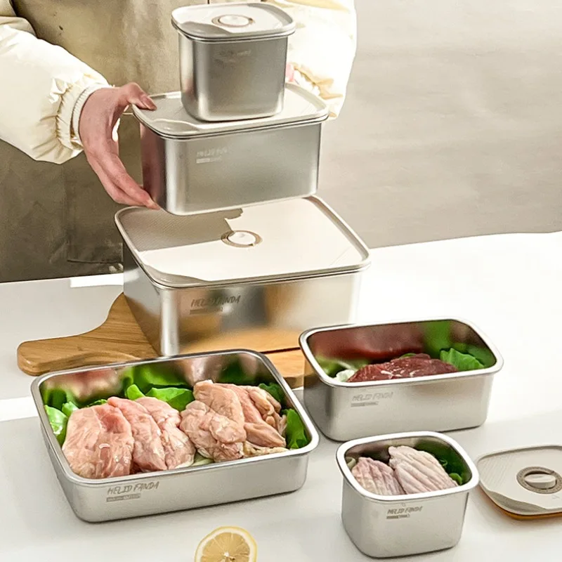 

304 Stainless Steel Food Storage Box, Square with Lid, Food Refrigeration Portioning Box, Picnic Fruit Storage Bento Box