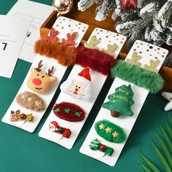 4Pcs Cartoon Christmas Hair Pin Santa Claus Elk Plush Antler Deer Ear Hairpin for Women Girls Headwear Hairgrip Hair Accessories