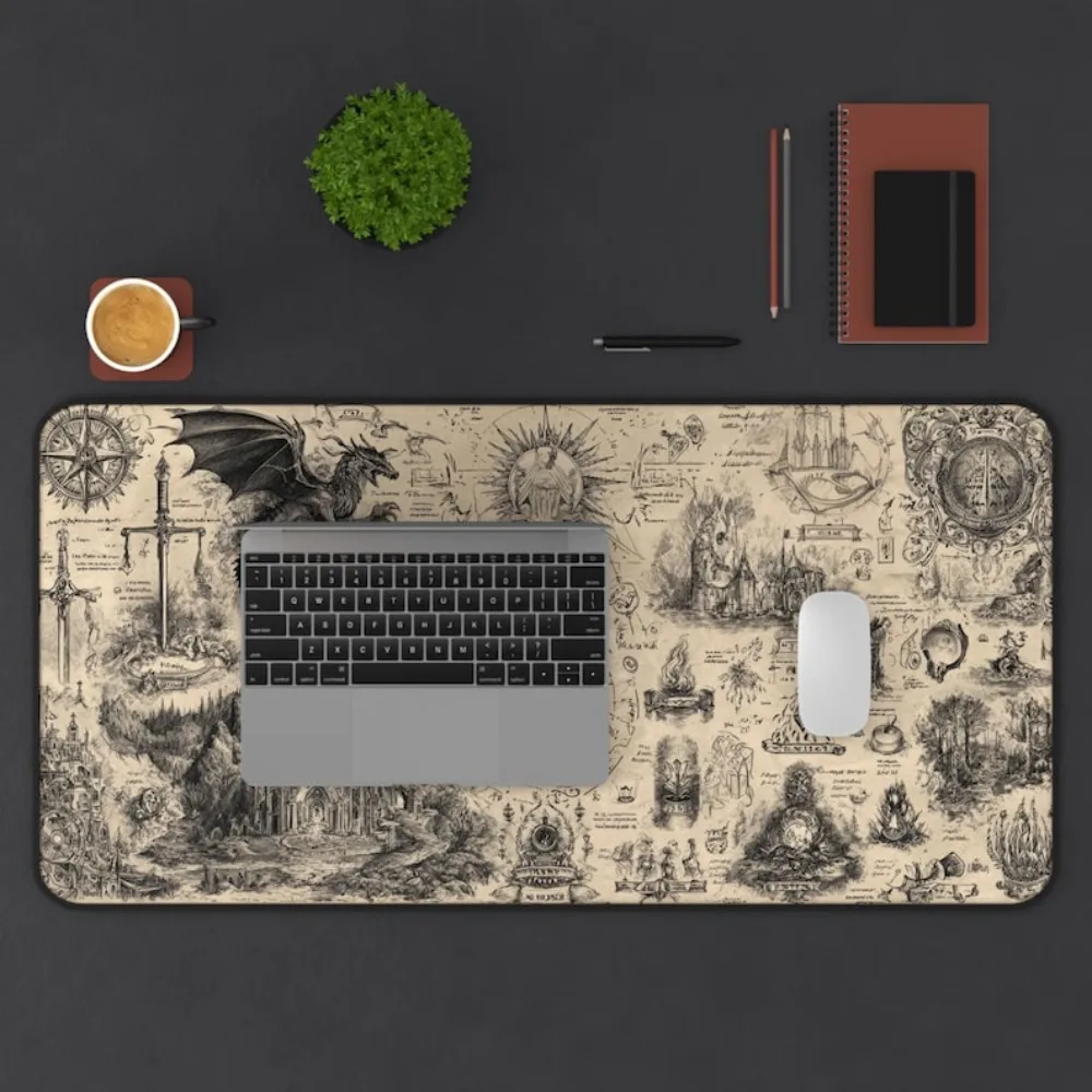 Fantasy Dragon Mouse Pad: Medieval Castle & Sword Desk Mat alfombrillas para escritorio tapis de souris alfombrillas gaming