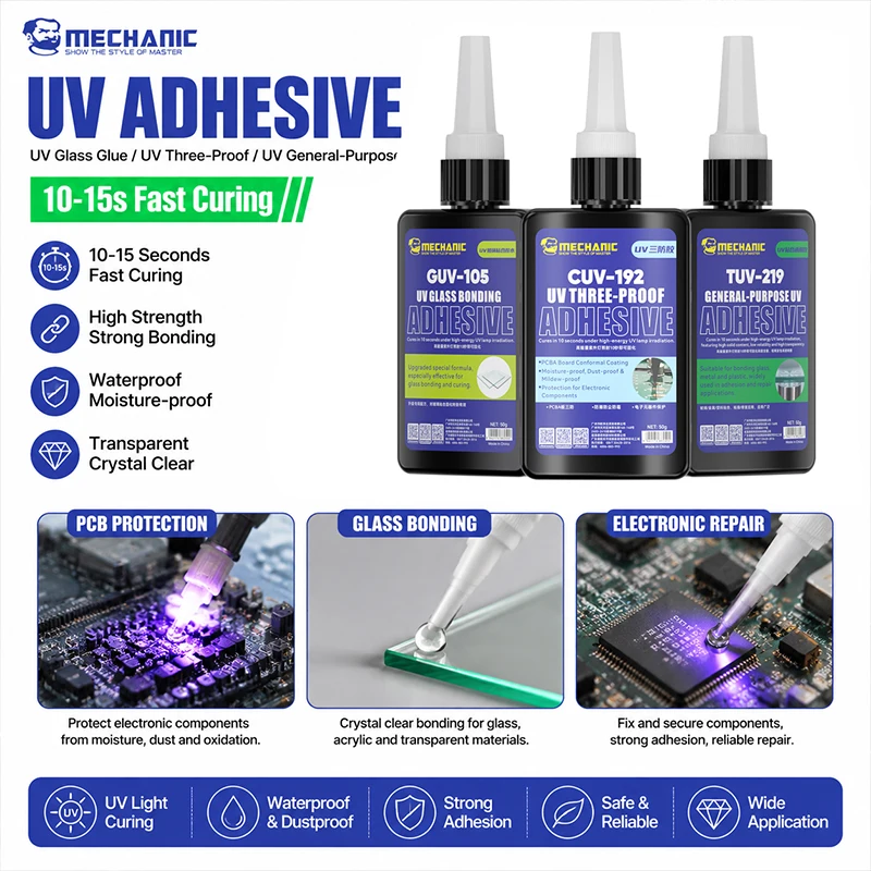 MECHANIC MECHANIC UV Glass Bonding Adhesive UV Glue Transparent Waterproof Curing Glue GUV-105 CUV-192 TUV-219 for Phone Repair DIY - Aliexpress Deal