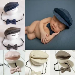 Newborn Photo Shooting Clothing Accessories Vintage Gentleman Cap+Butterfly Bow Tie 2pcs/set Baby Styling Photography Props