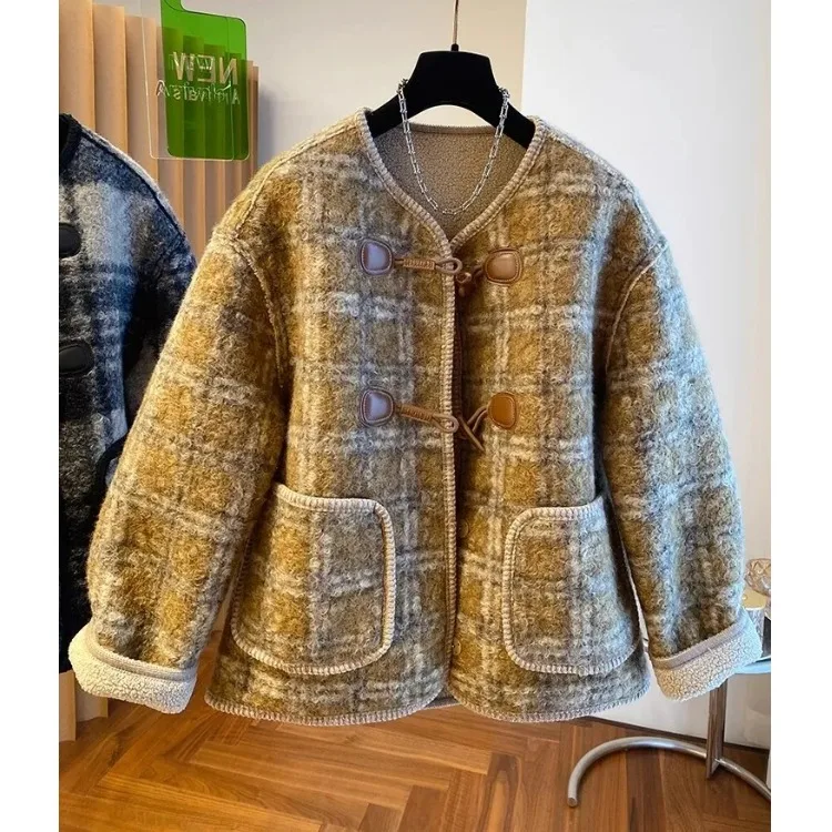 2025 neue Koreanische Sle Lose Beiläufige Kleine Fraance Sle Pelzigen Jaet frauen Herbst Winter Nel Plu Top