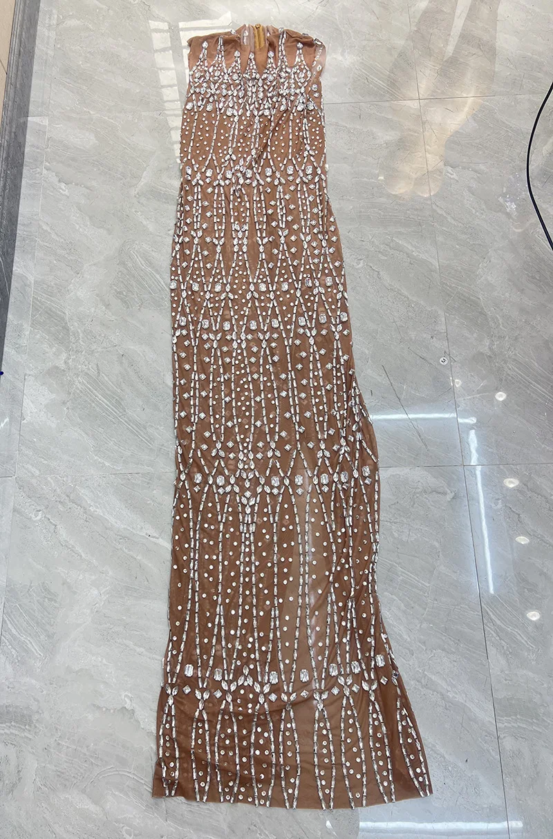 ハイエンドライト高級ニッチノースリーブロングイブニングドレスインターネットセレブ気質胸ラップヒップ宴会プロムドレス