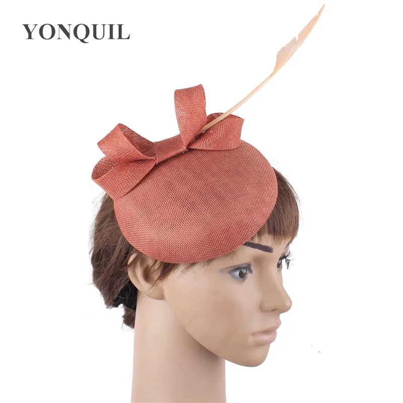 New Fashion Womens Sinamay Fascinator Femme Cocktail Party Big Hat Wedding Church Feather Flower Derby Chapeau Cap Hair Clip
