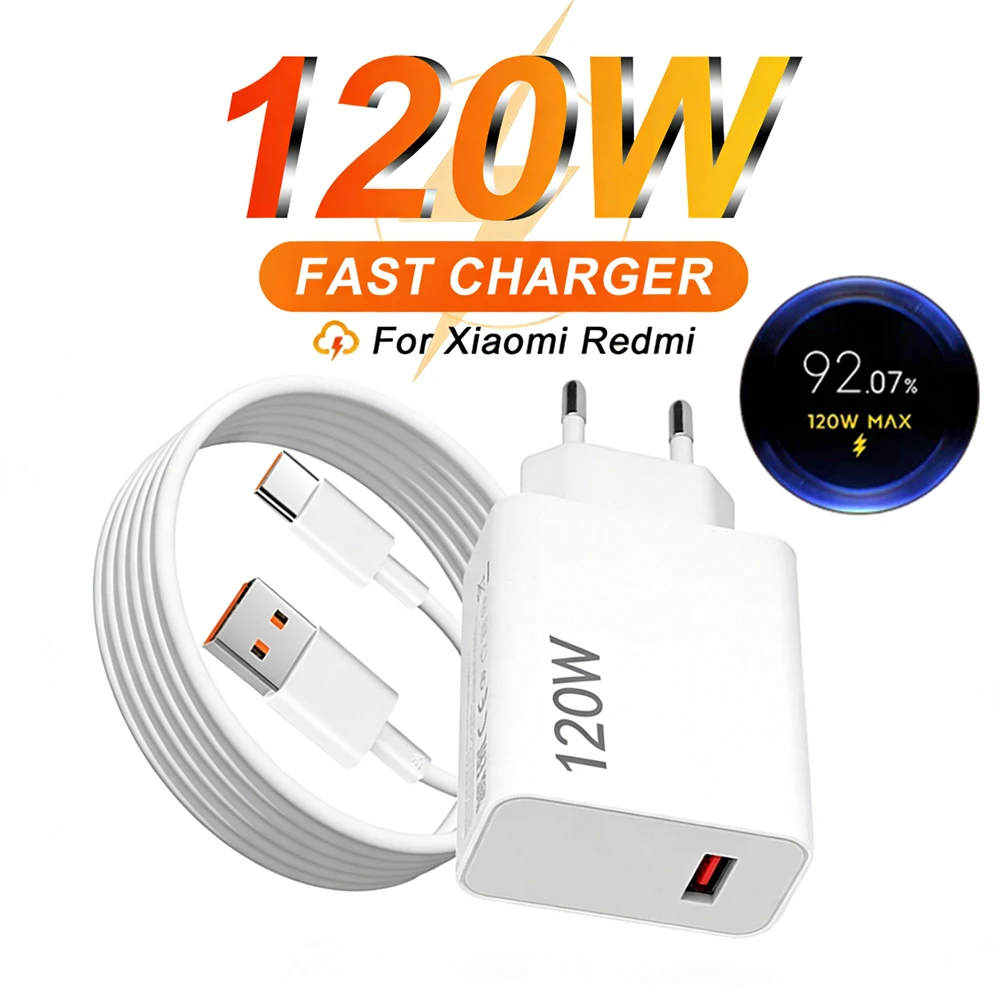 120W Turbo Fast USB Charger For Xiaomi 12 13 14 15 Ultra 17 Pro Max Redmi Note 11 12 13 Pro POCO X6 X7 Rapid Charge Type-C Cable
