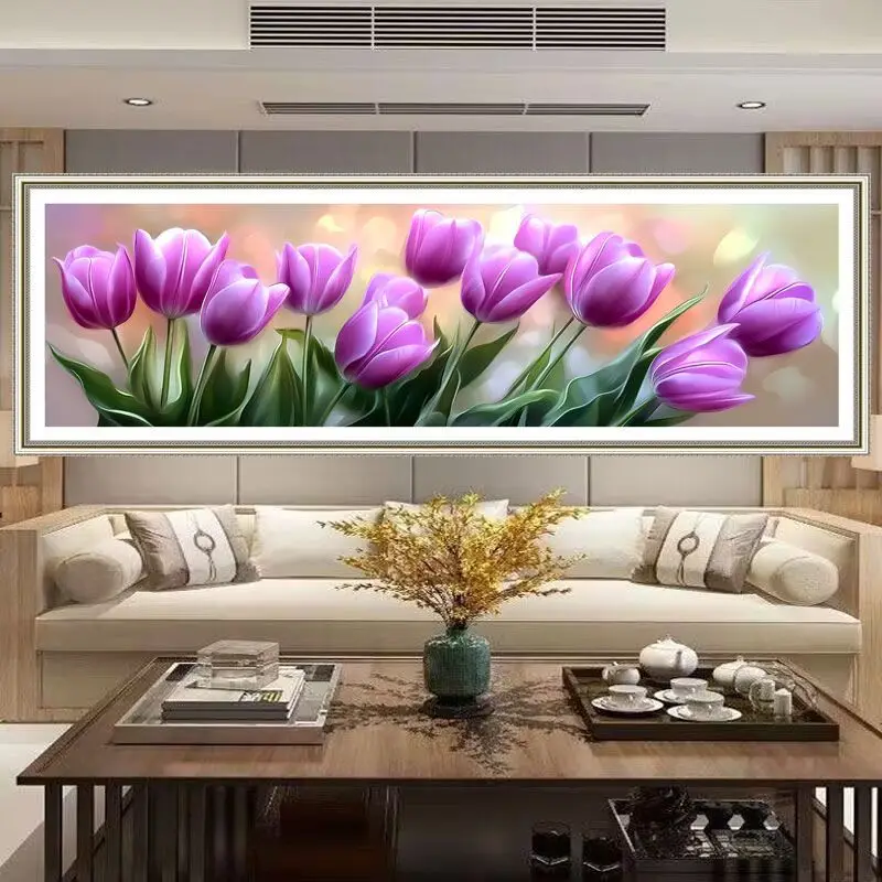 11CT DIY  purple tulip Painting Cross Stitch Kits Embroidery Cross-stitch Needlework Craft Printed Fabric Home Decor