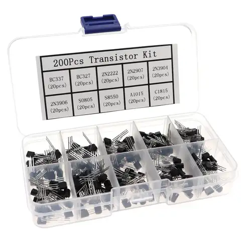 200Pcs Transistor Kit BC327 BC337 2N2222 2N2907 2N3904 2N3906 S8050 S8550 A1015 C1815 PNP/NPN 10 Values TO-92 Transistors Set