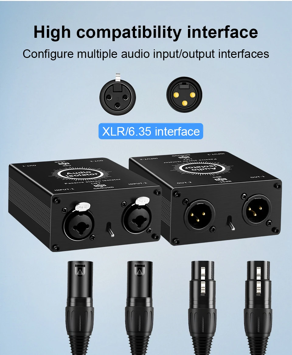 HiFi Stereo Audio Isolationsbox XLR 6.35 Erdschleifenisolator Geräuschfilter Hum-Eliminator für Audiosysteme zur Beseitigung von Hum-Geräuschen – Detail 3