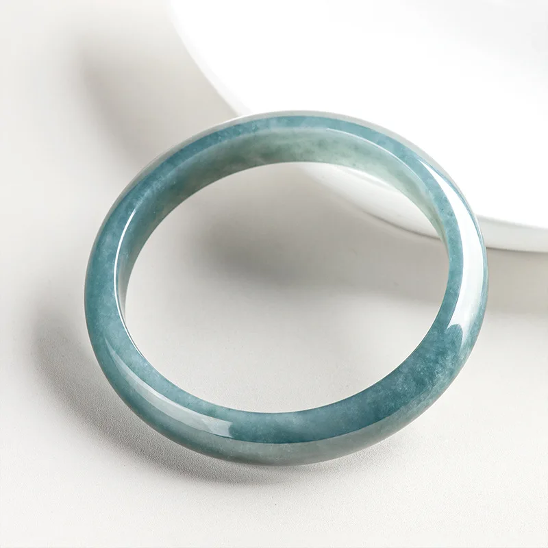 Natural A-grade Jade Blue Water Circle Bangle Inner Diameter 55mm-61mm Ice Jadeite Stone Bracelet Women's Handicraft Jewelry