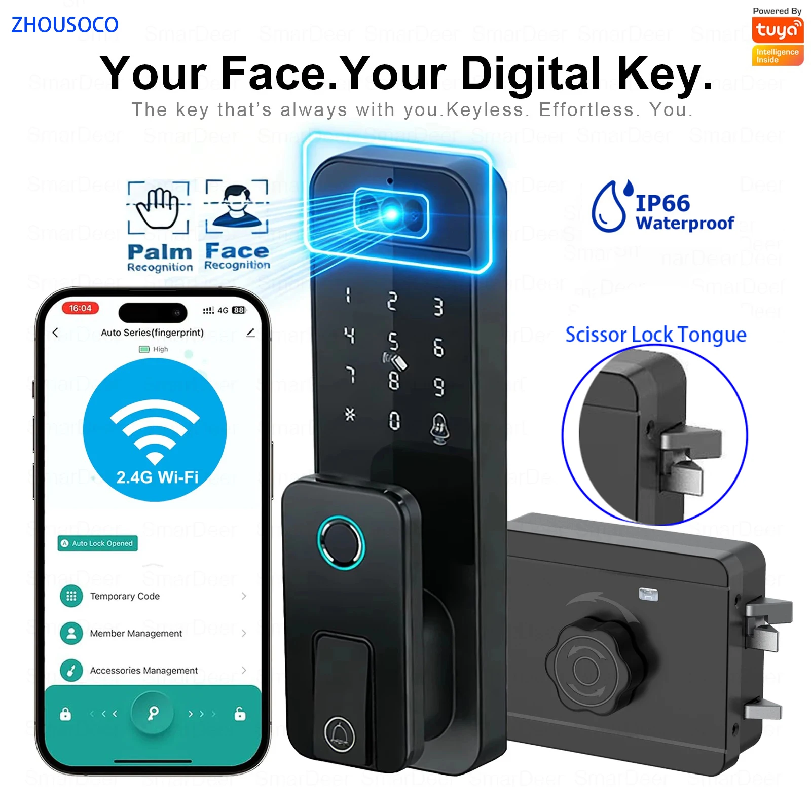 

Водонепроницаемый уличный замок с 3D-распознаванием лиц, отпечатком пальца, поддержкой Tuya Wi-Fi, приложением, кодом доступа, RFID-картой, электронный смарт-замок без ключа