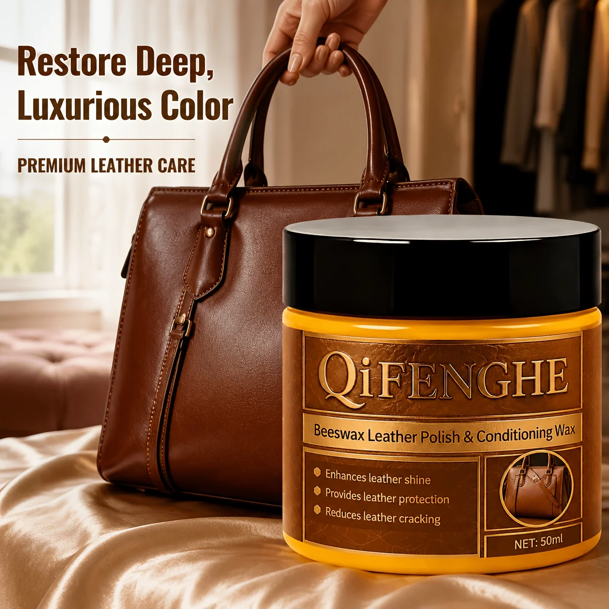 Leather Bag Care Wax Polish Balm 1.69oz Tin - Leather Shine Enhancer Anti Crack Protection Formula for Leather Bags