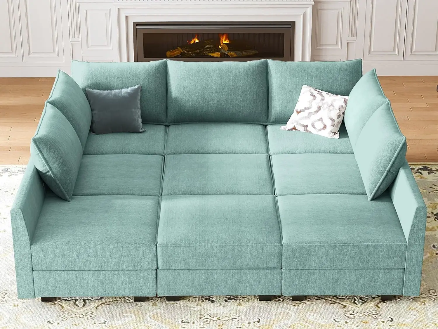 

Modular Sofa Sectional Sleeper Couch with Ottomans Reversible Sleeper Sectional Sofa Modular Couch with Storage Aqua Blue