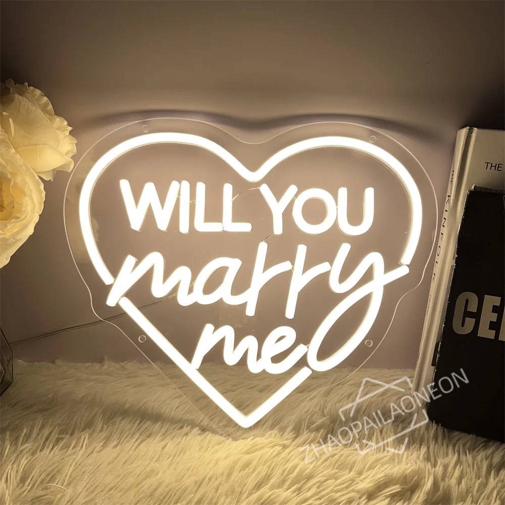 Will You Marry Me Neon Signs Letter LED Lights Romantic Wedding Mariage Boda Party Decoration Proposal Room Decor Wall Art Lamp