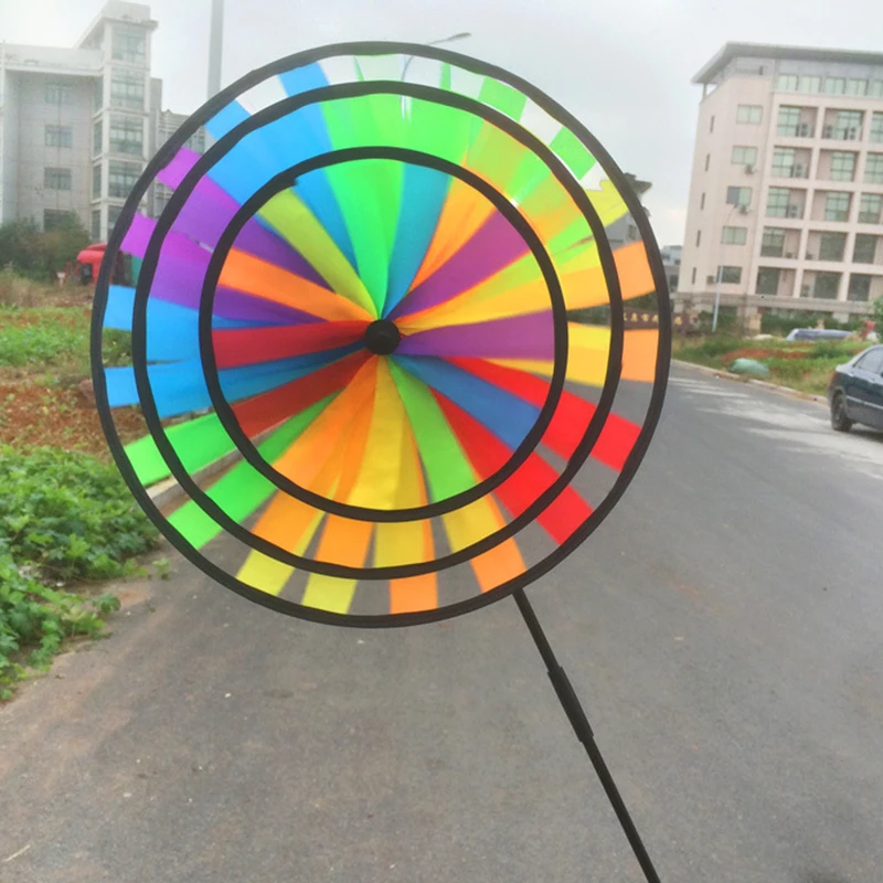 1Pc Large Rainbow Windmill Wind Spinner Colourful Lawn Yard Garden Outdoor Decoration 36CM Diametre