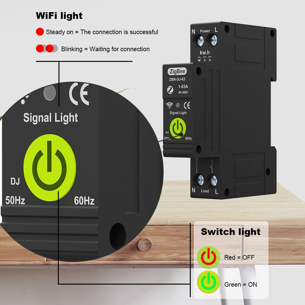 Tuya Zigbee 1P Circuit Breaker ON OFF Timing Photovoltaic Bidirectional Metering Energy Meter Automatic Reclosing Protector