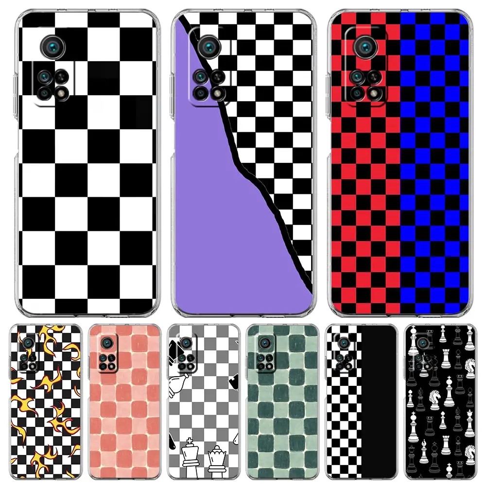 Capa de telefone para xiaomi mi poco x7 x6 x5 nfc x3 f7 ultra f6 pro f3 15 14t 14 13t 11 12 13 lite claro tpu capa xadrez arte