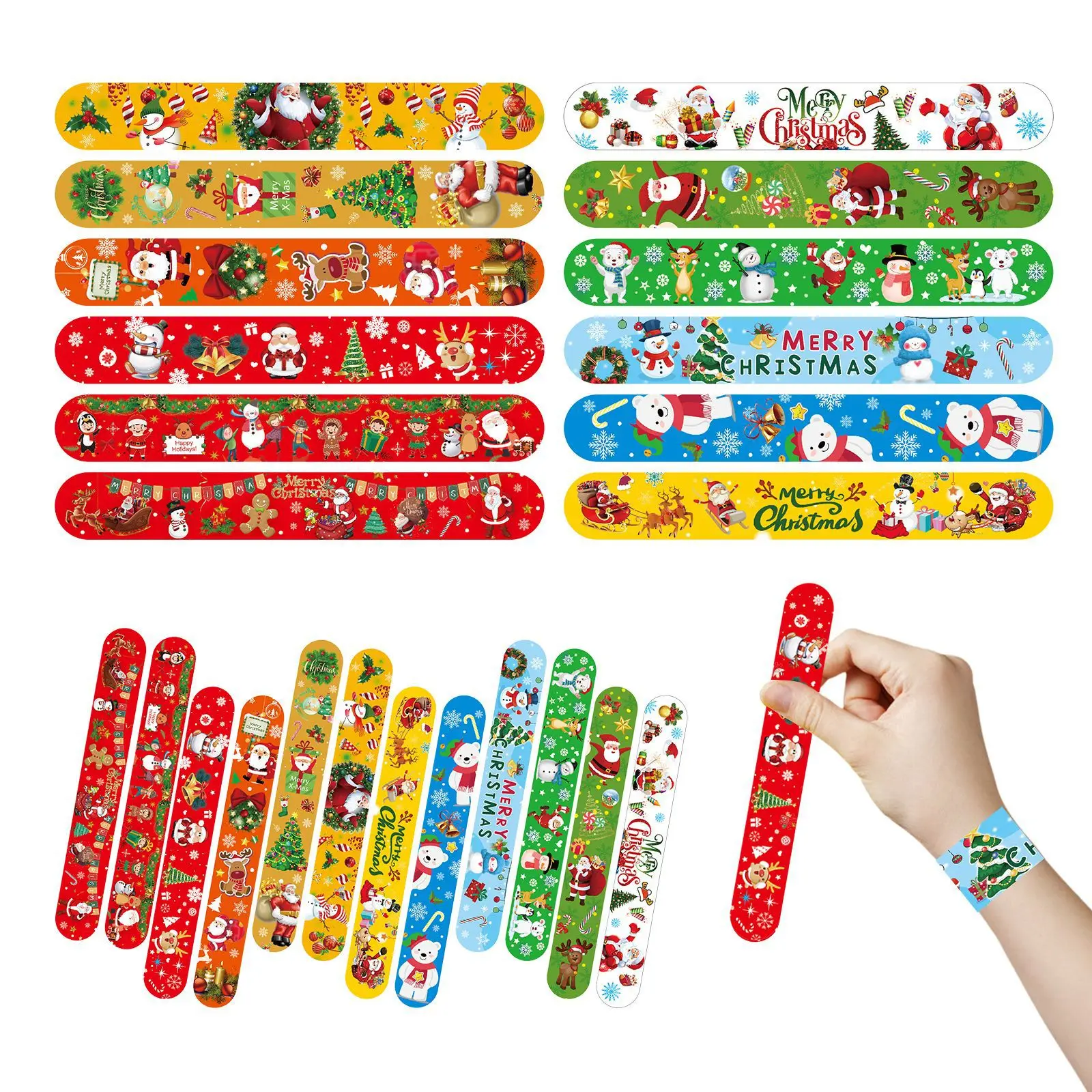 10/48Pcs Christmas Pattern Wristband Decoration Toys Kids Birthday Party Gifts Pinata Filler New Year's Party Favors Halloween