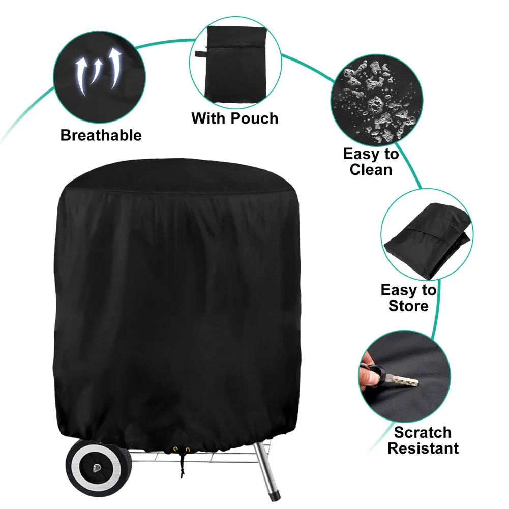 Outdoor Round BBQ Cover With Adjustable Drawstring Foldable Weather Resistant Heavy Duty Barbecue Protector  58x77cm Wholesale