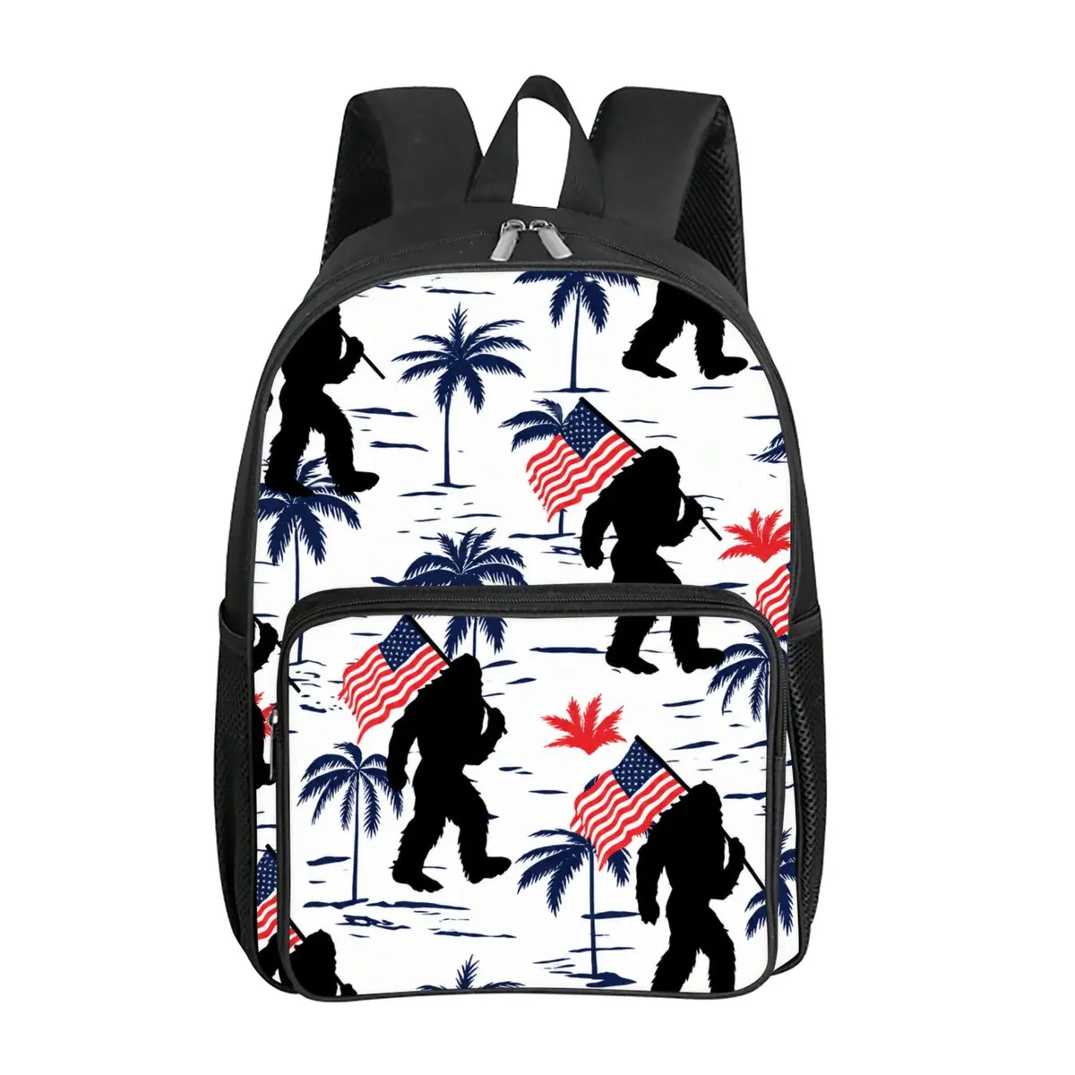 Hot Dog Chimpanzee Print Square Front Pocket Backpack Large Capacity for Boy/Girls Best Gift 2D  Cartoon Children's School Bag