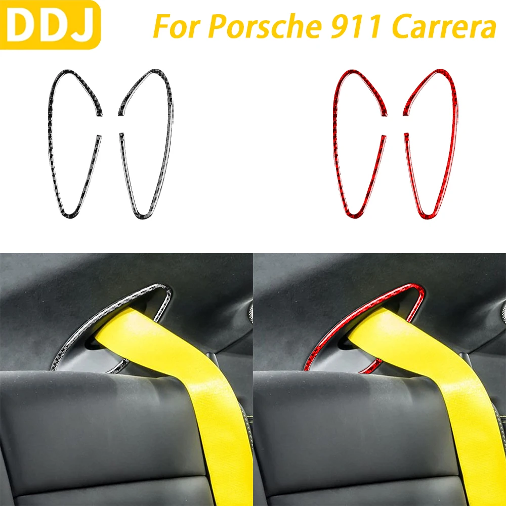 

For Porsche 911 992 Carrera 2019-2024 Carbon Fiber Rear Safety Seat Belts Panel Trim Strips Car Interior Accessories Sticker