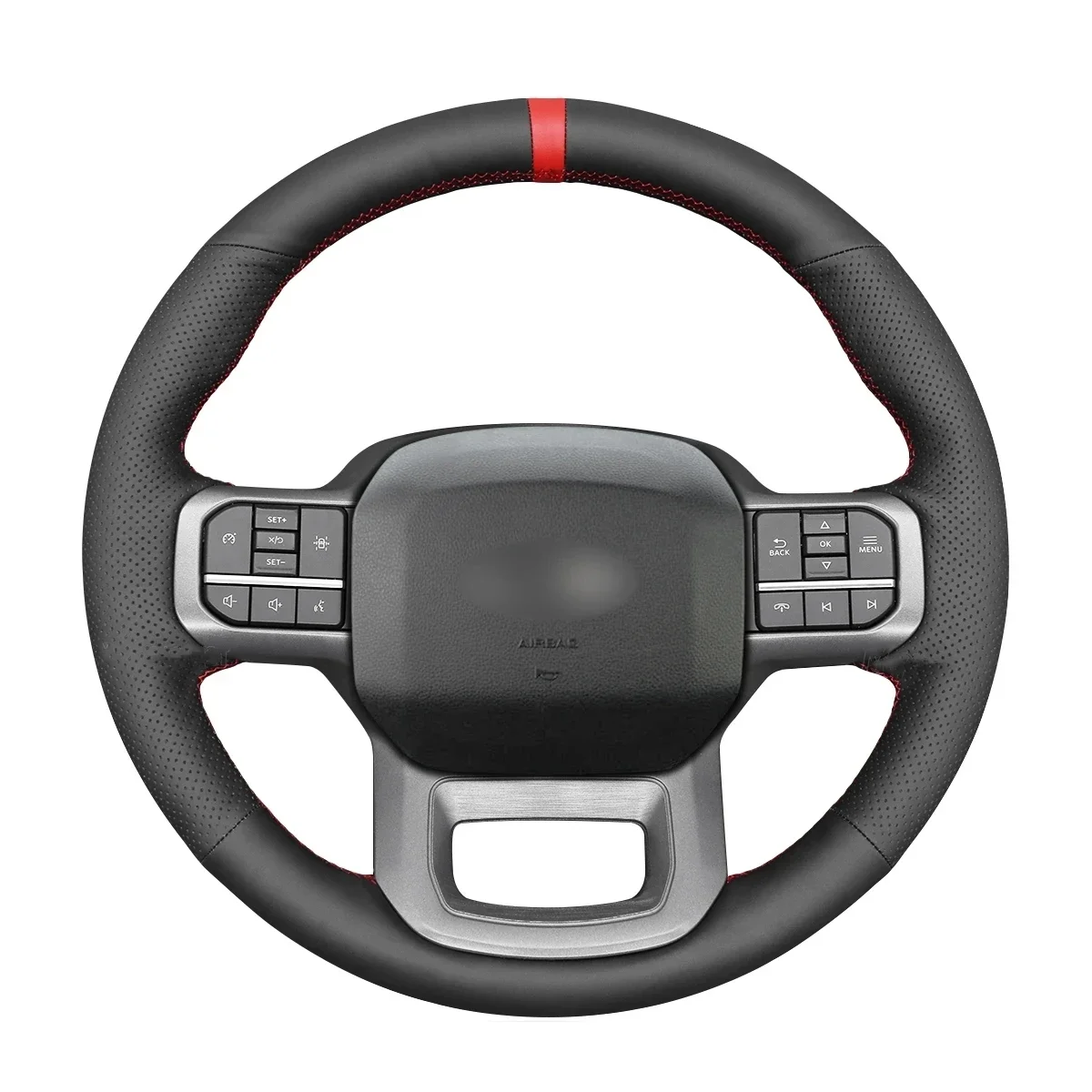 

Чехол на руль из черной кожи для Ford F-150 2021-2023, F150 Lightning 2022-2023, аксессуар для интерьера автомобиля, сделай сам, красный маркер