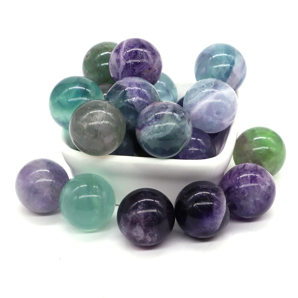 20mm Fluorite Natural Stone Bead Round Loose Gemstone For Jewelry Making DIY Healing Crystal Ball Reiki Polished Colorful Sphere