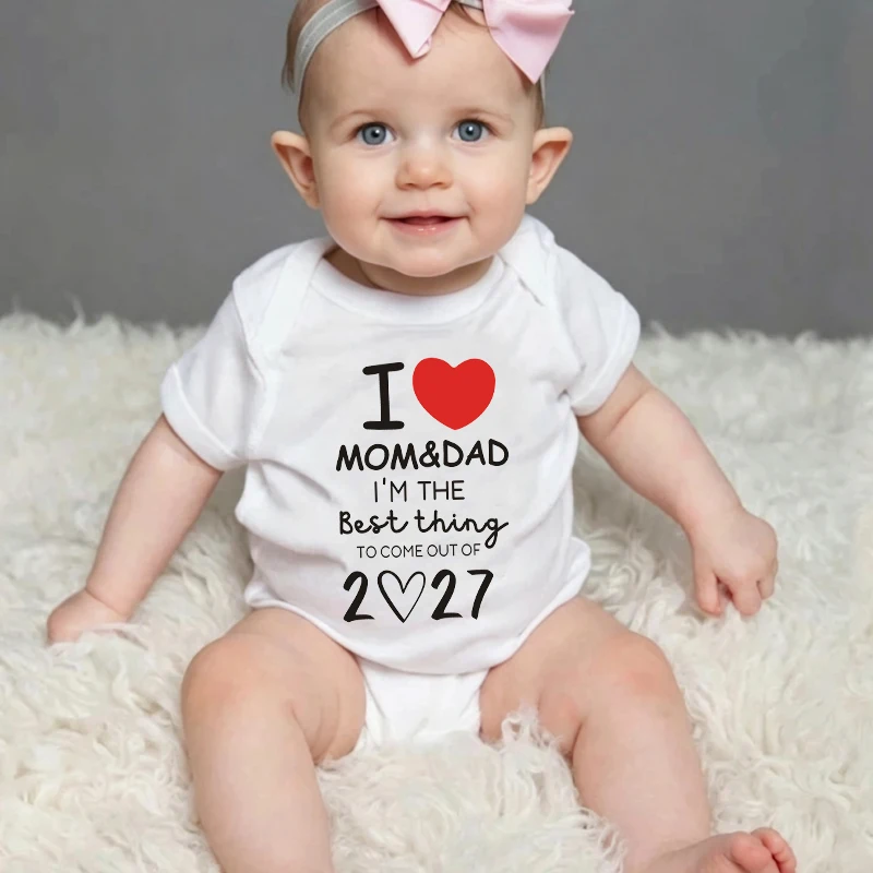 I Love Mom and Dad Print Baby Romper Cotton Short Sleeve Newborn Bodysuit Pregnancy Announcement Onesies Baby Clothes