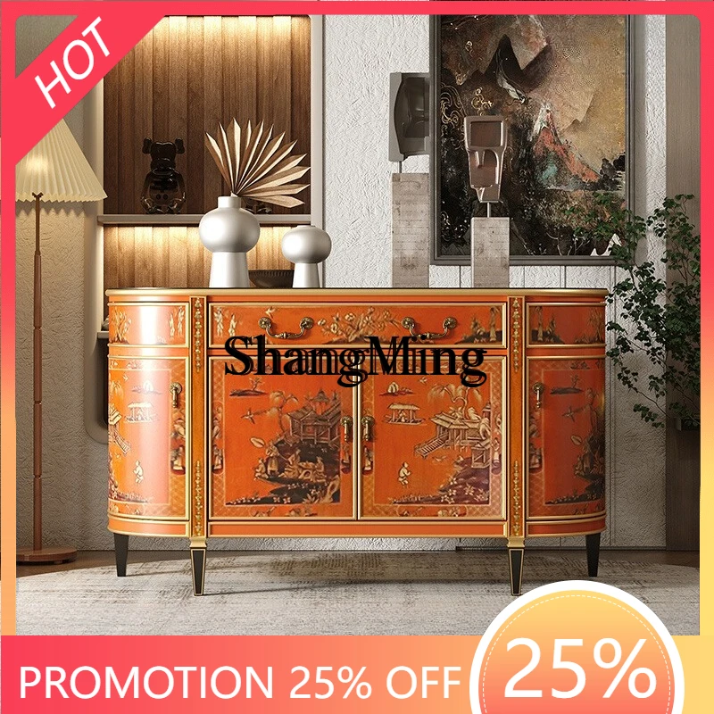 

Стильный ретро-шкаф для прихожей с декоративной росписью, высококачественный боковой шкаф для хранения вещей в гостиной.