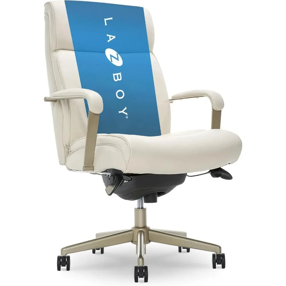 Melrose Executive Office Adjustable High Back Ergonomic Computer Chair with Lumbar Support Brass Finish Ivory White Bonded