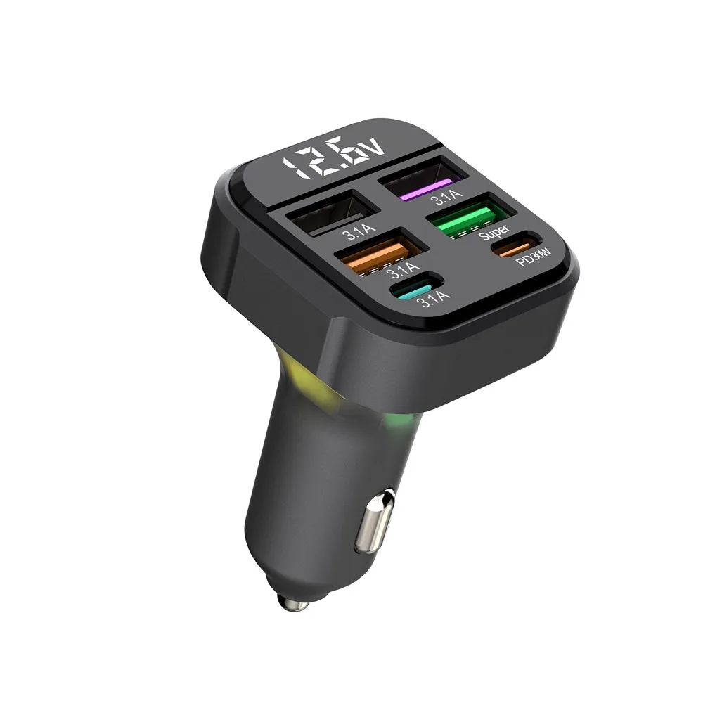 شاحن سيارة USB متعدد المنافذ، محول شحن سريع للغاية PD من النوع C لهاتف iPhone 15 16 Pro Max Samsung iPad والمزيد