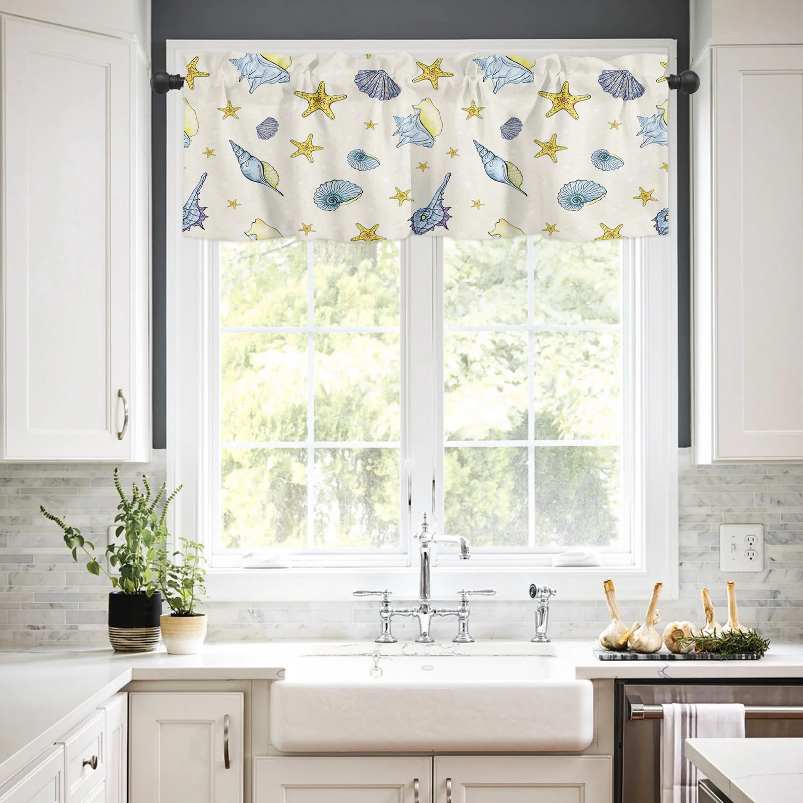 ZEDLIYU Valances for Windows Kitchen Living Room Small Window Valance Starfish Shell 1 Panel