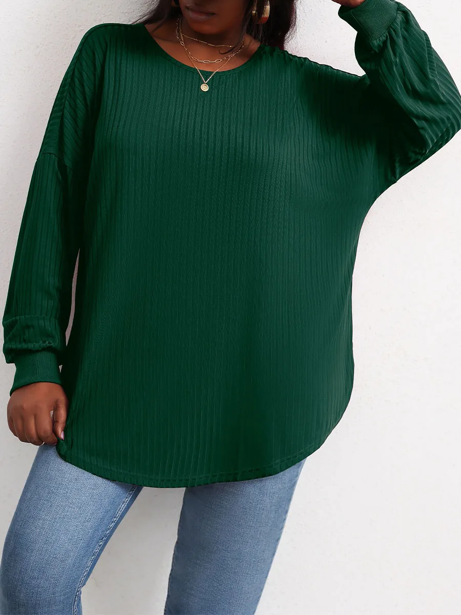 

Autumn and Winter Long-sleeved Loose Plus Size Shirt Versatile Simple Casual Simple Style Round-neck Backless Design T-shirt