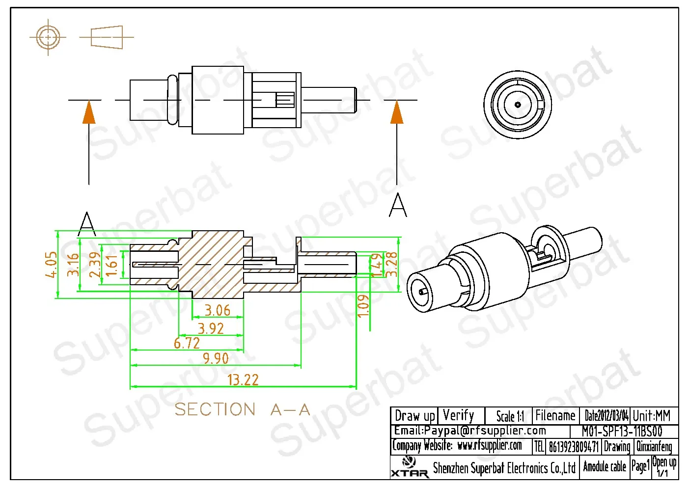 Superbat MMCX Crimp Stecker Gerade Stecker für 1,13mm Koaxialkabel Vergoldet