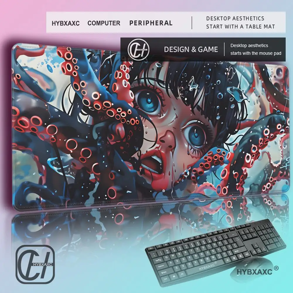 

HYBXAXC Horror Tentacle Girl Theme Extended MousePad, Dark Bloody Style Anti-Slip DeskMat, Gaming Keyboard Mat for Decoration