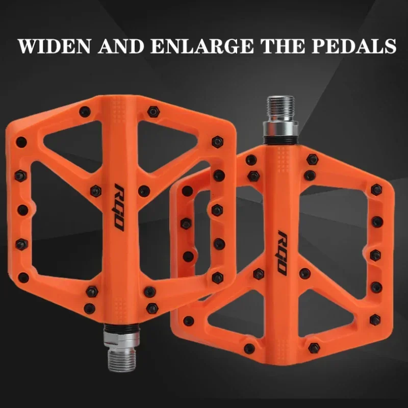 

MTB Bike Pedals - Nylon Platform Flat Pedals with Bearings for Mountain Bicycle, Non-Slip Grip Paddle Pedals