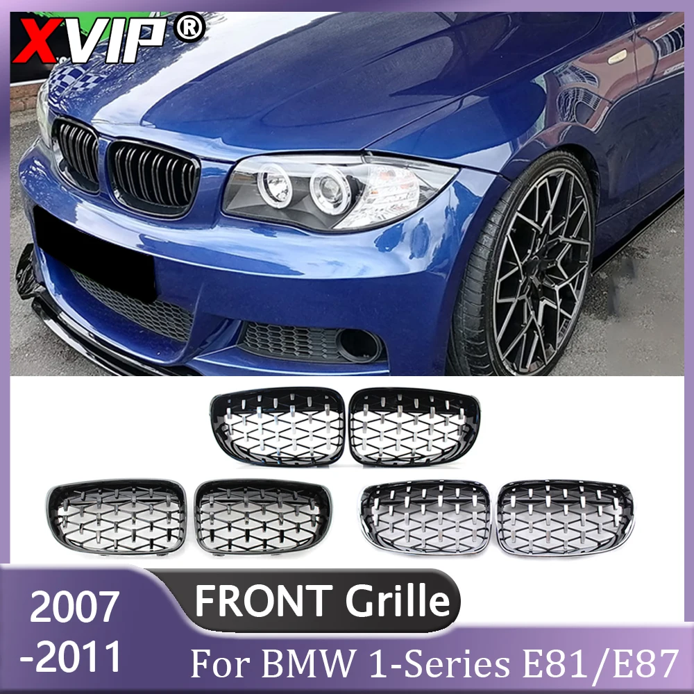 

XVIP хром серебряный бриллиант стиль Верхняя гонки решетка для BMW 1 серии E81 E87 E82 E88 128I 130I 135I 2007-2011 Двойные решетки гриль