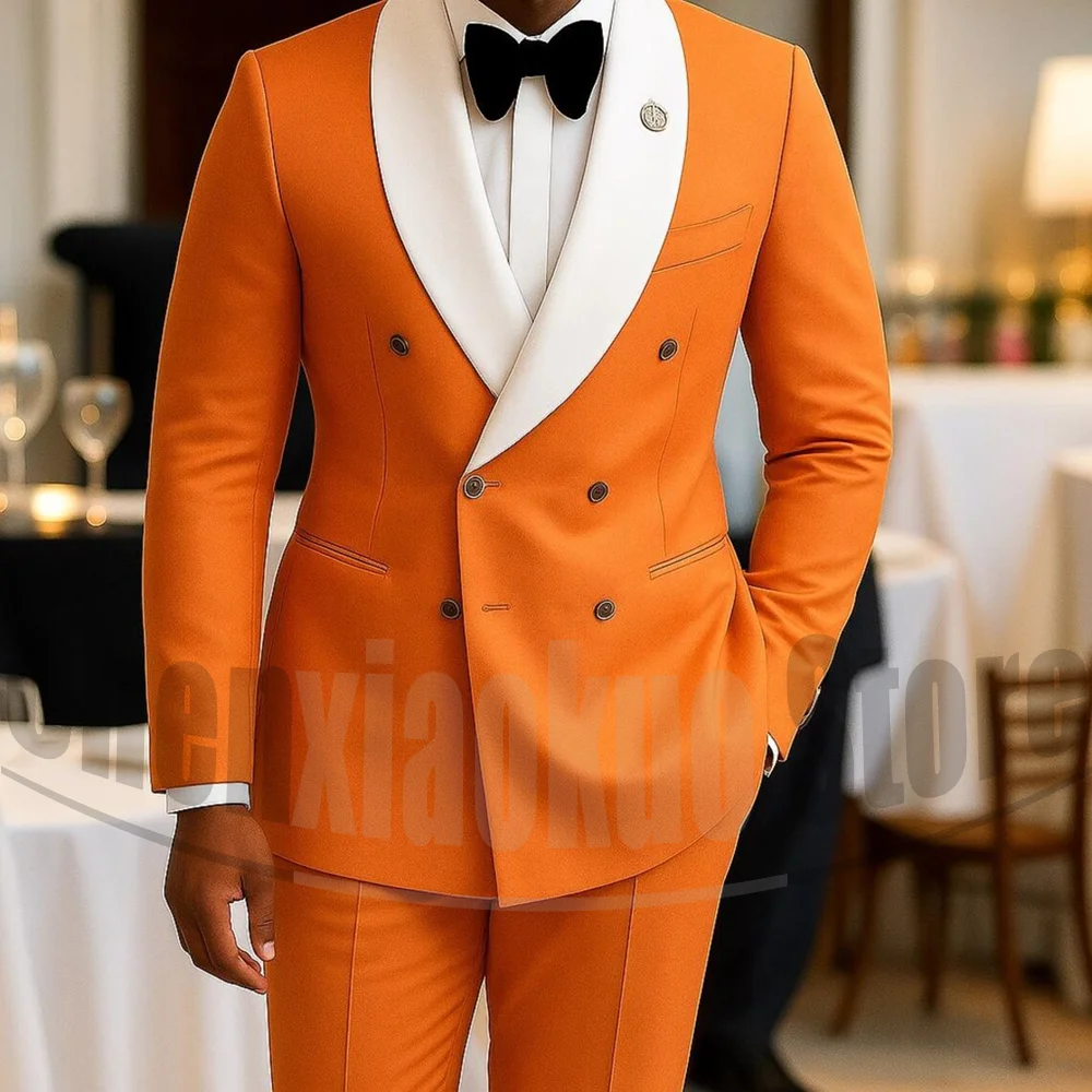 

Мужской костюм с шалью и лацканами, двубортный деловой костюм для свадебной вечеринки, шикарный костюм для выпускного банкета, тонкий мужской костюм из 2 предметов