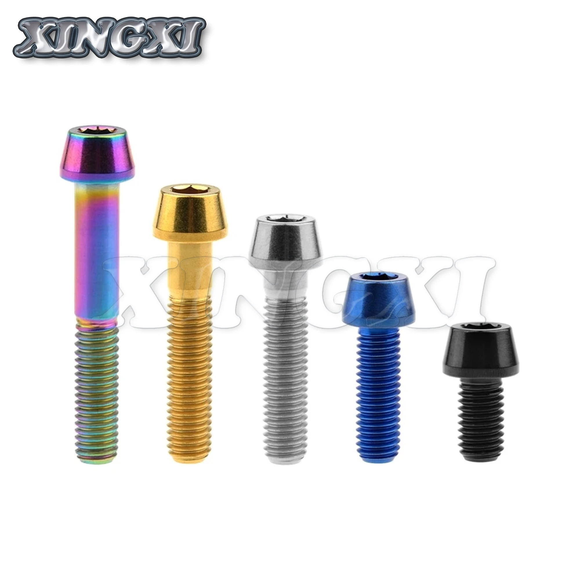 Xingxi 5Pcs Titanium Bolts M8 x 15 20 25 30 35 40 45 50mm Taper Head Screw for Bicycle Motorcycle Car Grade 5 Titanium Ti Bolts