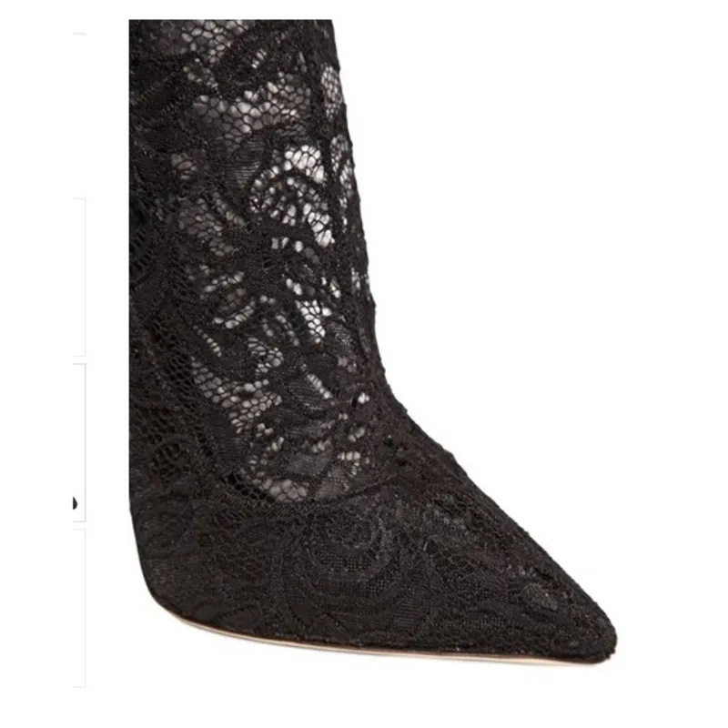 New Arrival Handmade Ladies Stiletto High Heels Design Black Stretch Lace Over-knee Boots Pointed Toes Summer Fashion Sexy Boots