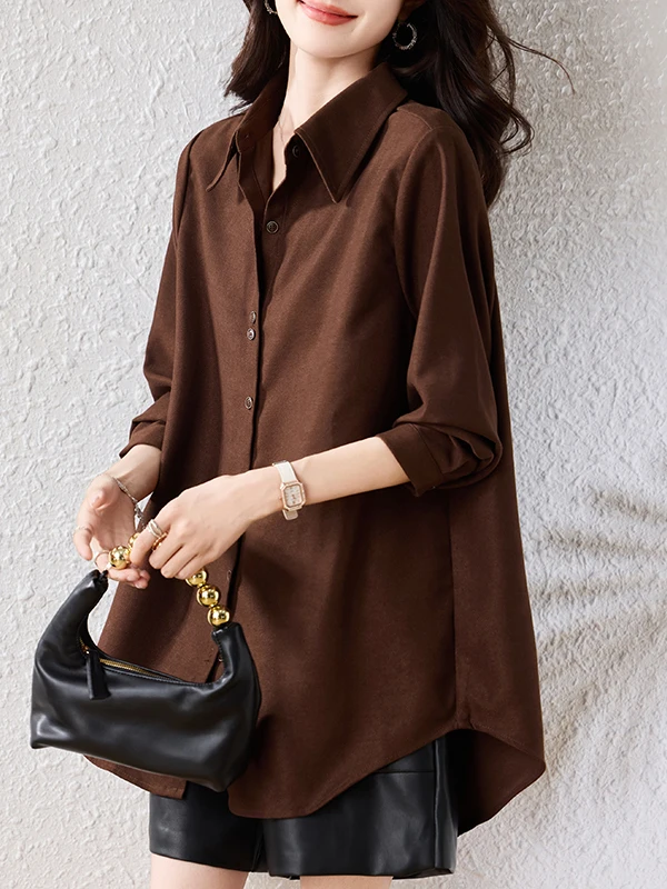 เสื้อผ้าผู้หญิงทรงหลวม สีพื้น ดีไซน์เรียบง่าย ระบายอากาศได้ดี ผลิตจากโพลีเอสเตอร์ สไตล์เกาหลี เหมาะสำหรับใส่ทำงาน แฟชั่นฤดูใบไม้ร่วง 2025 รุ่นใหม่