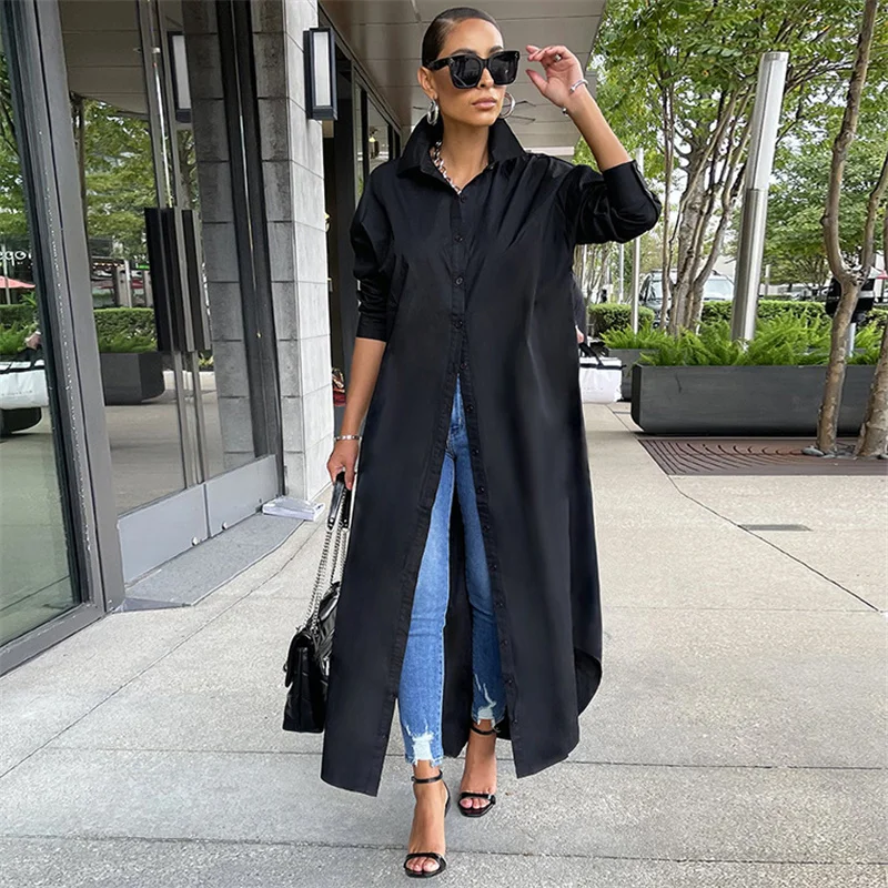 knee length dresses for ladies Long Sleeve Fit-and-Flare Shirt Dress – Luxeire main image 1